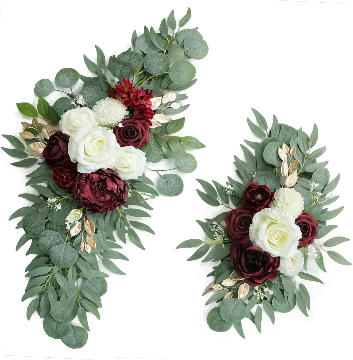 Artificial Burgundy Wedding Arch Flower Swags Set of 2 for Welcome Signs, Reception and Ceremony