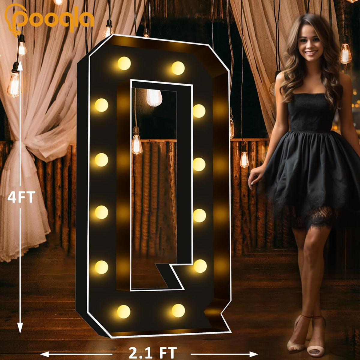 Pooqla 4 FT Marquee Light Up Letters, Black Marquee Letter Lights 4 Feet Tall, Giant Mosaic Sign