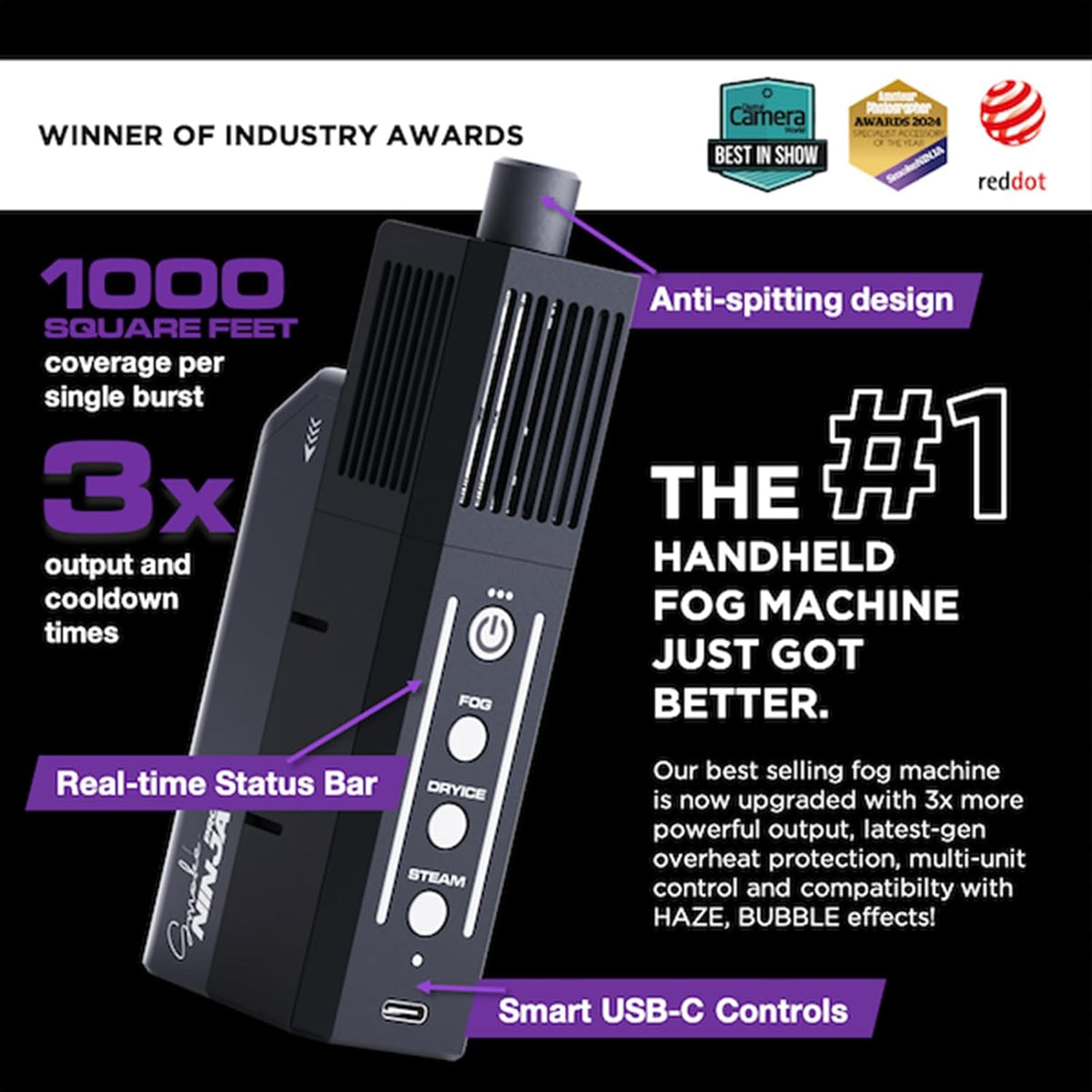 PMI SmokeNINJA PRO KIT - Portable Fog Machine with Bluetooth, 3rd Gen Haze Nozzle for Cinematic &