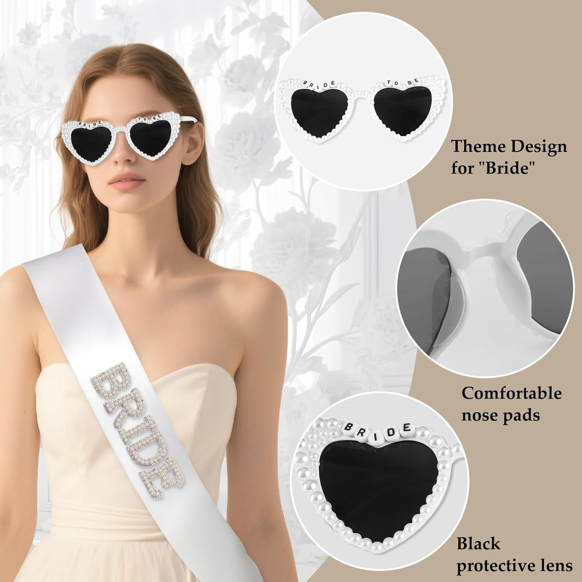 3Pcs Bride to Be Sash and Bow Veil Set, Bachelorette Party Favors, White Pearl Bride To Be Sash