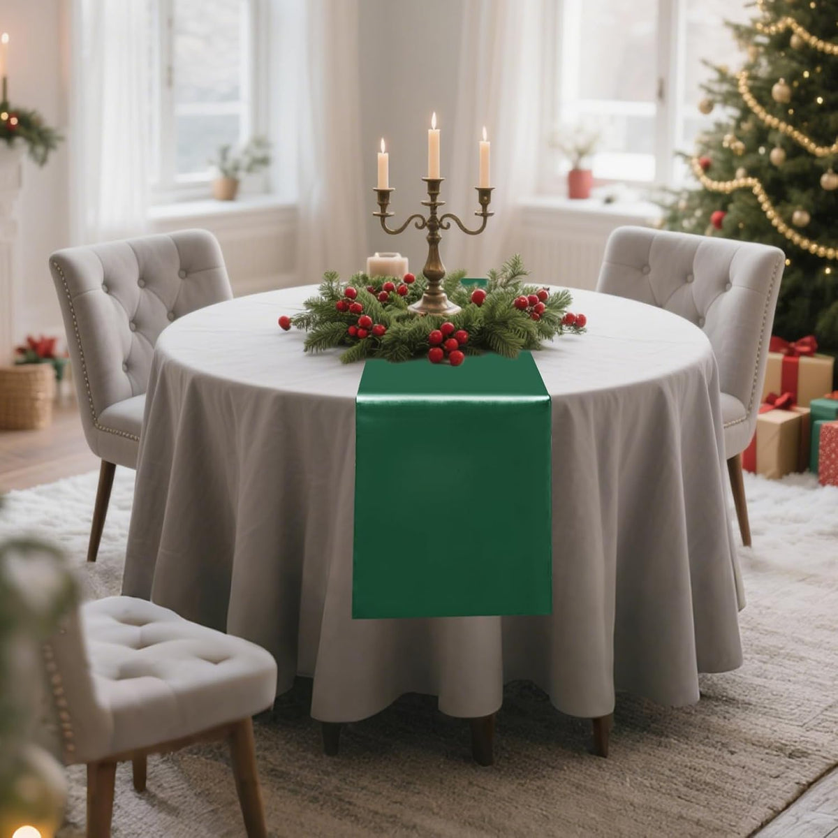 10 Pack Satin Table Runner 12 x 108 Inch Long Dark Green Silk Table Runner for Wedding Party
