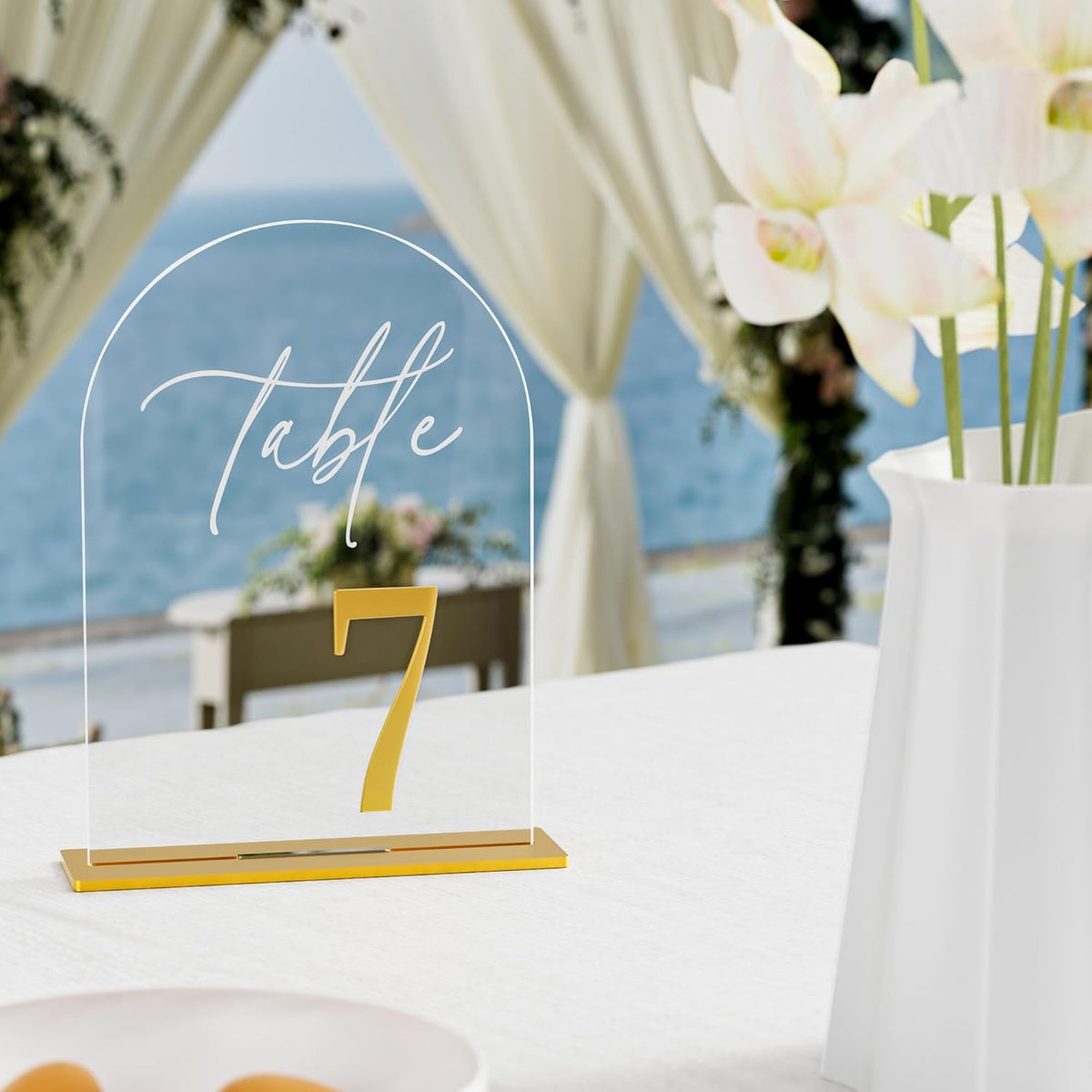 Arch Wedding Table Numbers 1-30 w/Stand, Gold 3D Table Numbers for Reception - 5.5" X 7" Elegant