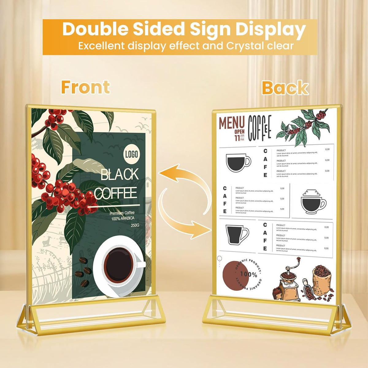 4x6 Gold Acrylic Sign Holder, 12 Pack Wedding Table Number Holder Stands with Vertical Gold