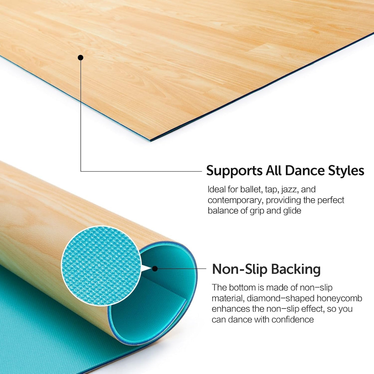 Marley Dance Floor, Portable PVC Dance Mat 4x6 Feet with Carry Bag Non-Slip Shock-Absorbing Vinyl