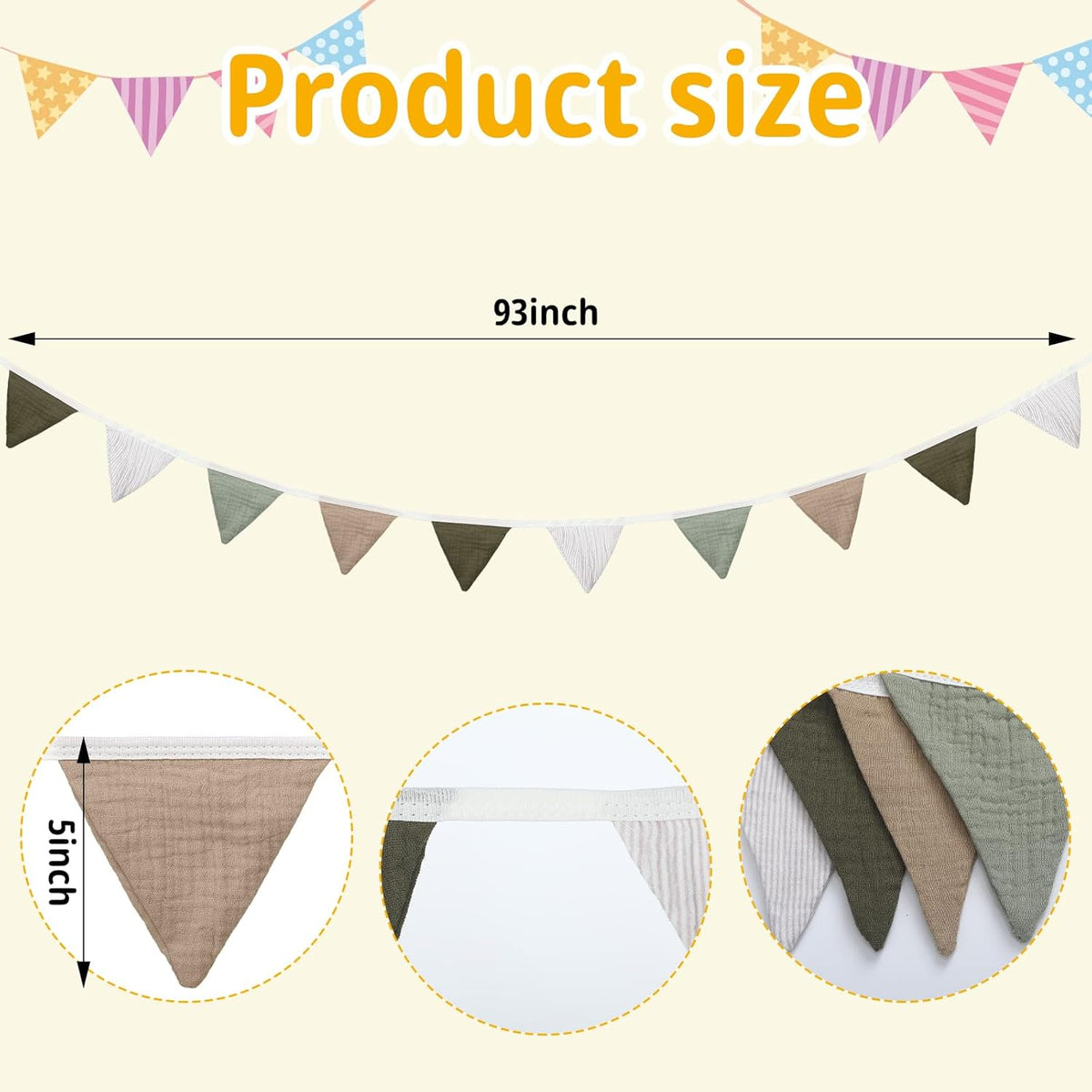 Oudain 15.5 ft Pennant Banner Flags, 2 Pcs Nursery Garland Triangle Bunting Flag Baby Banner for