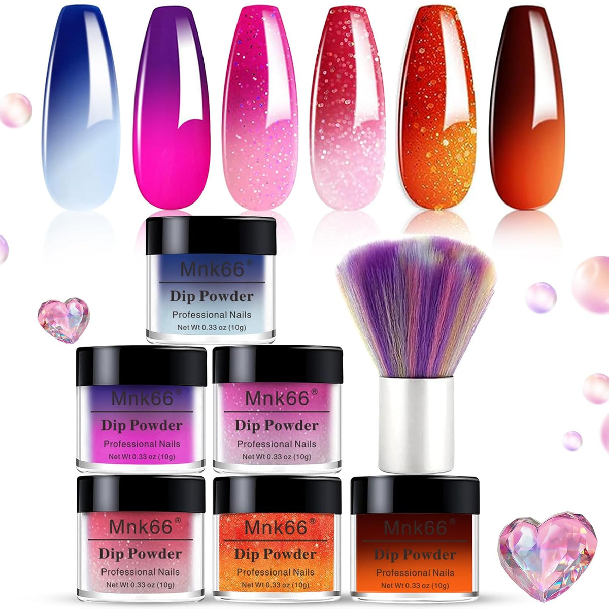 Color Dip Powder Set, 6 Colors Mood Changing Dip Powder Color Change, Glossy Nail Art Manicure DIY