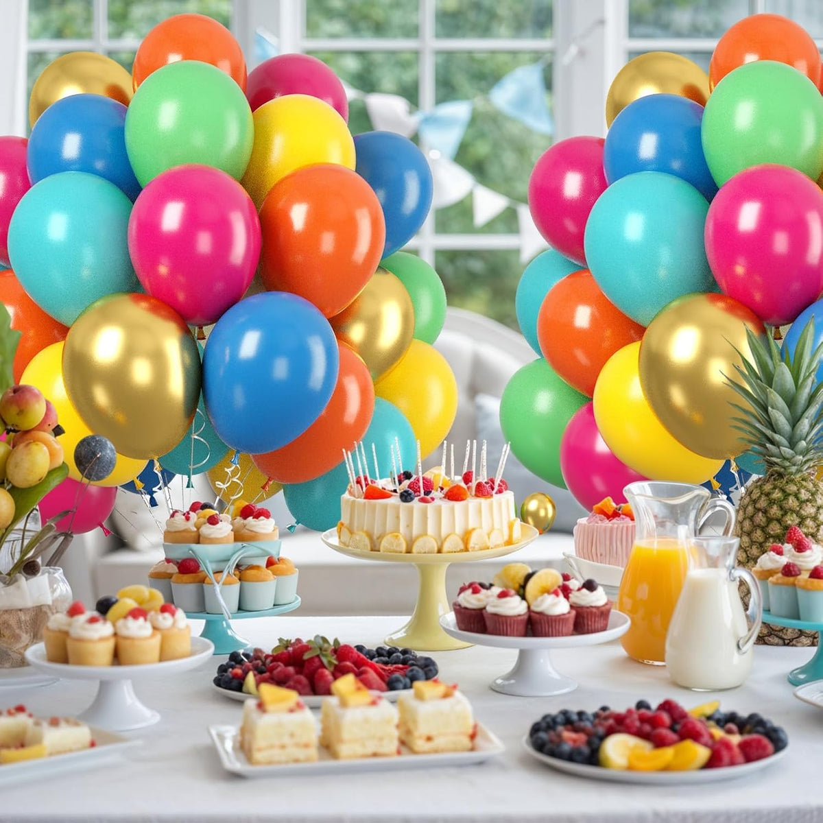 Paready Colorful Balloons Set, 50 Pcs Rainbow Metallic Gold Balloon, 12 Inch Teal Blue and Orange