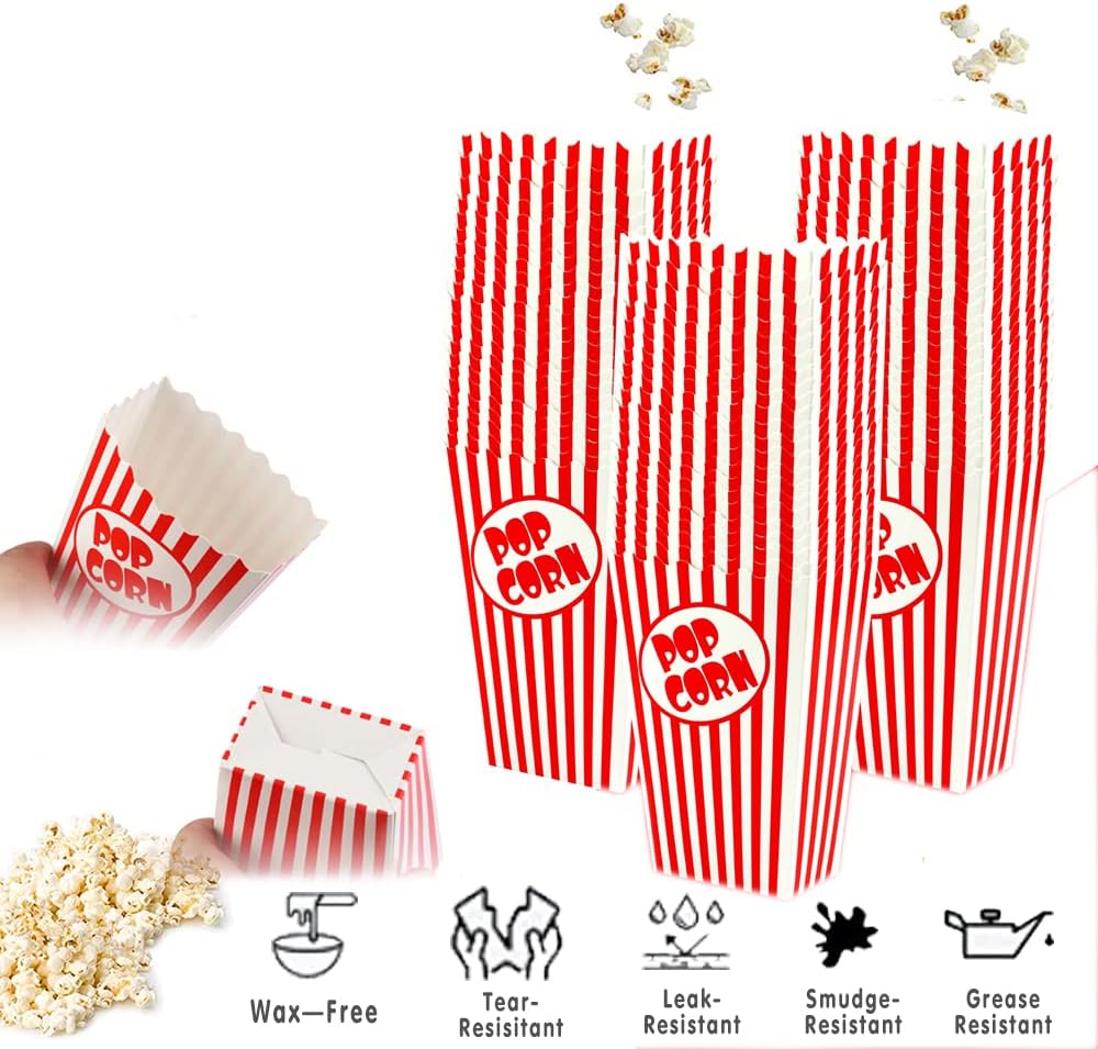 50 Pcs Small Popcorn Boxes for Party 5.5 Inches Tall Red & White Striped Popcorn Bags Mini Popcorn