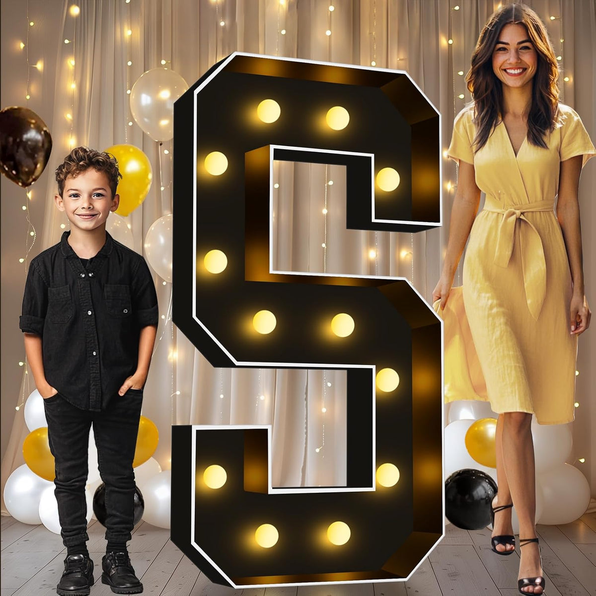 Pooqla 4 FT Marquee Light Up Letters, Black Letter Lights 4 Feet Tall, Giant Sign Big Mosaic for