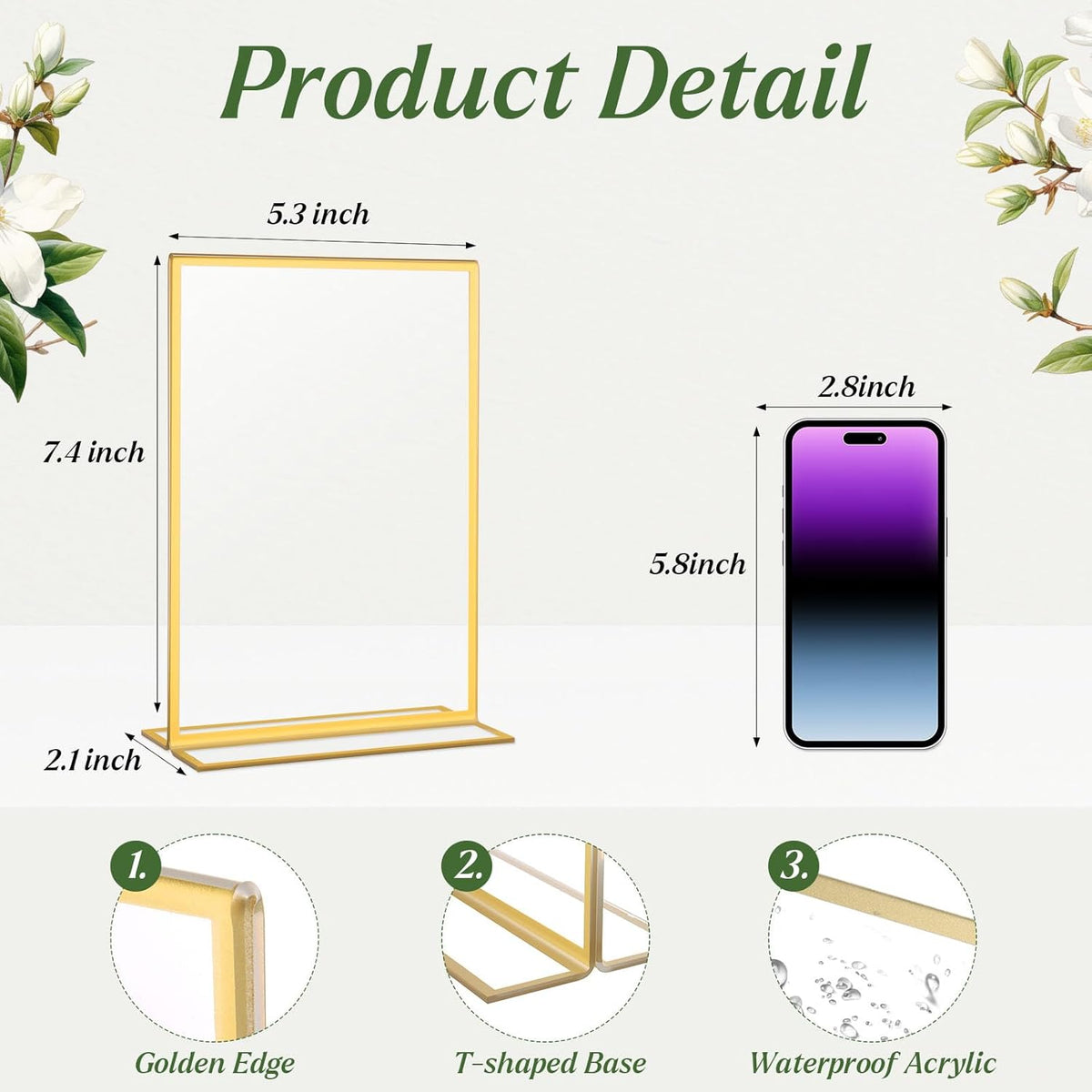 20 Pack Gold Acrylic Sign Holders 5x7 Inch, Double Sided Vertical Stand Clear Picture Frames, Table