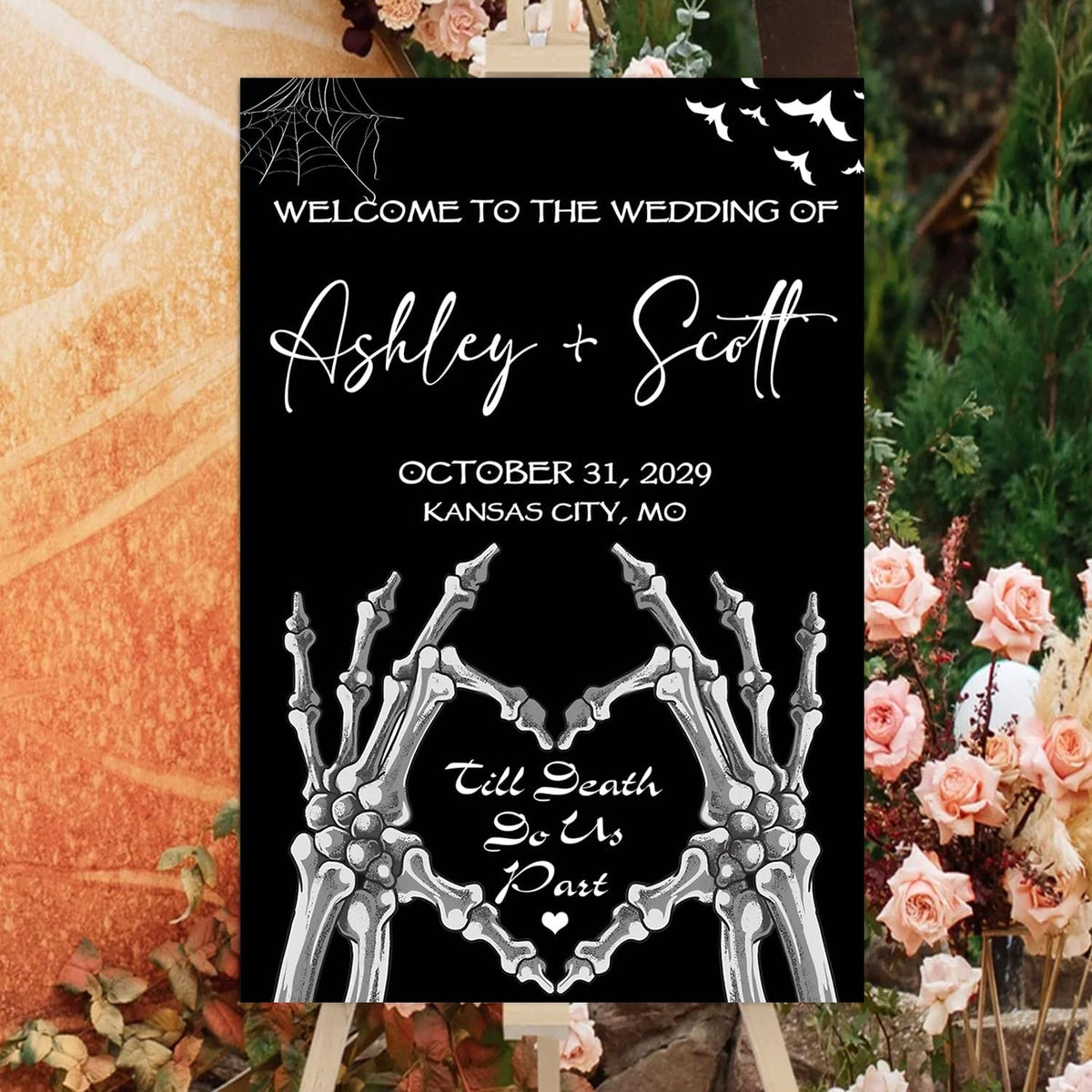 Gothic Halloween Wedding Welcome Sign, Til Death Do Us Part, 4mm Thick Plastic, 12"x18", Ground