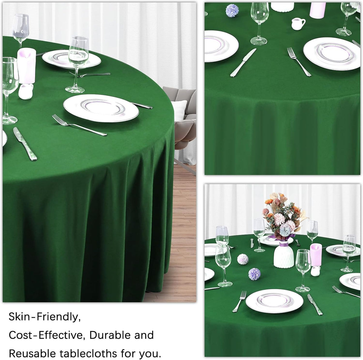 8 Pack Green Round Tablecloth 120 Inch Stain and Wrinkle Resistant Round Green Table Cloth Reusable