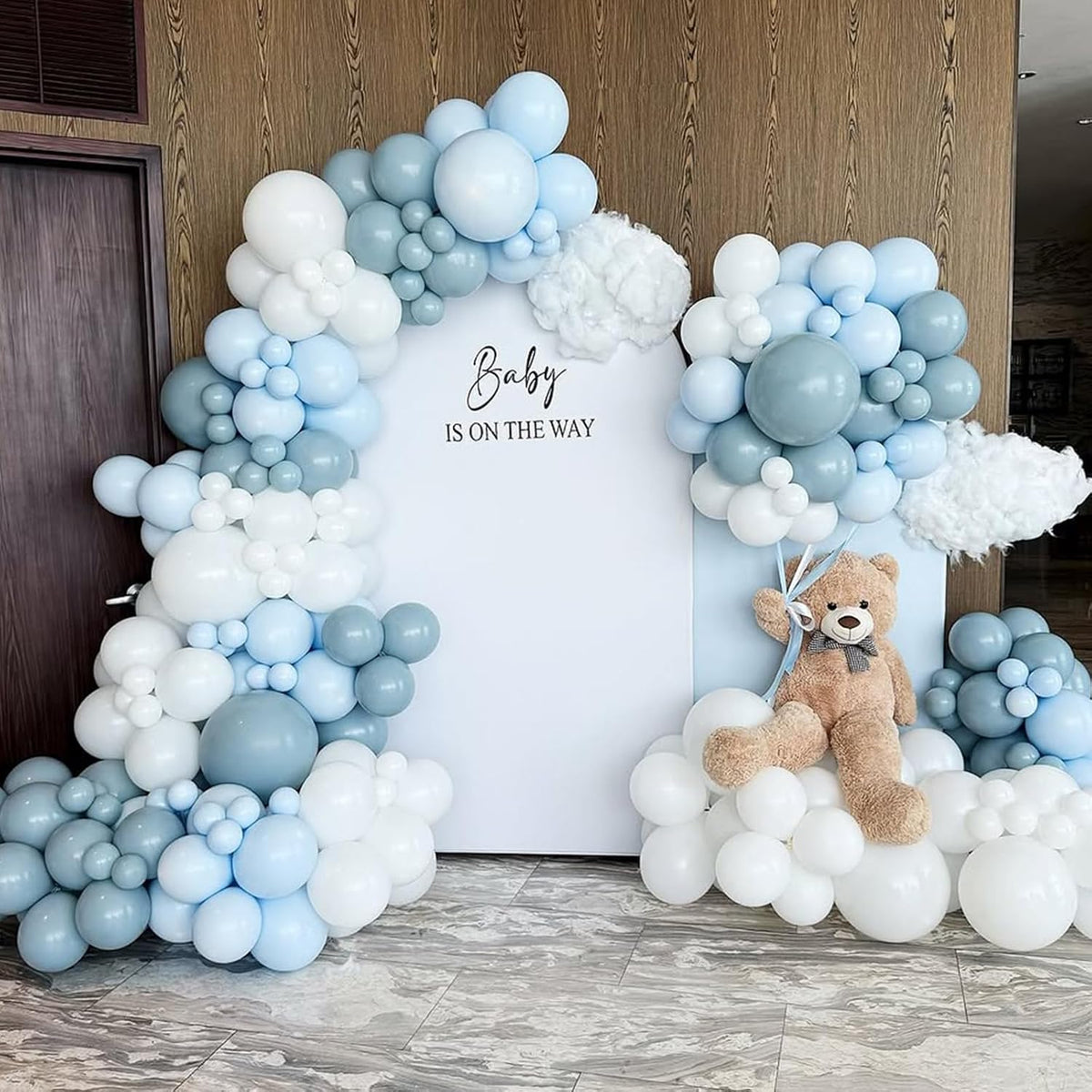Dusty Blue Balloons, 60 Pcs 12 Inch Fog Slate Baby Blue Balloons with Matte White Latex Balloon for