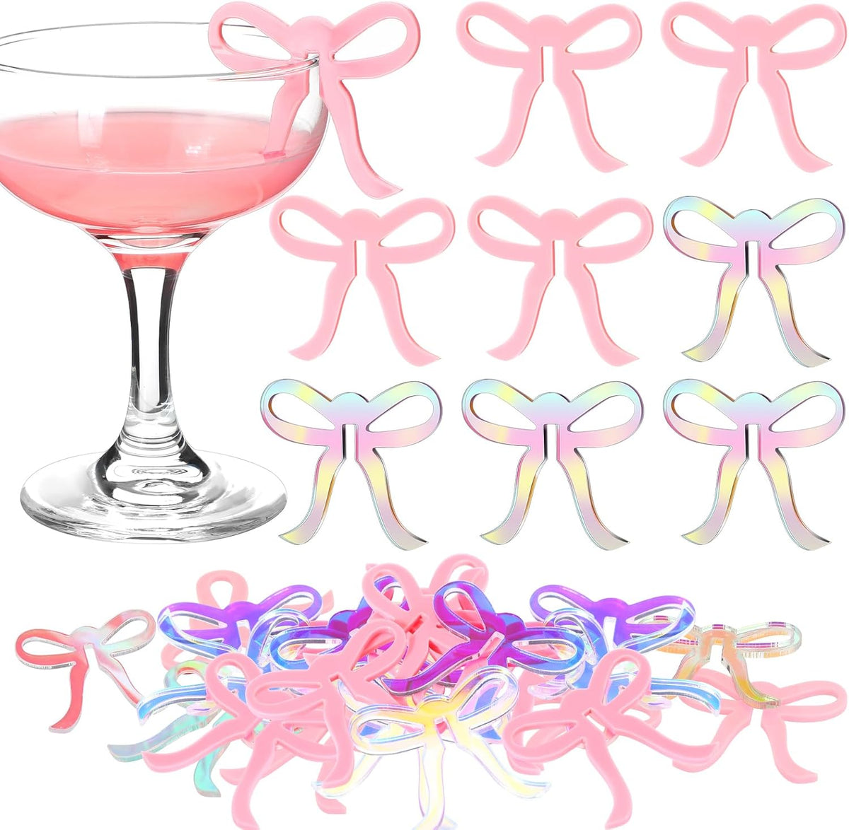 36 Pcs Bow Drink Markers Acrylic Drink Tags Bowknot Wine Glass Charms for Bachelorette Coquette