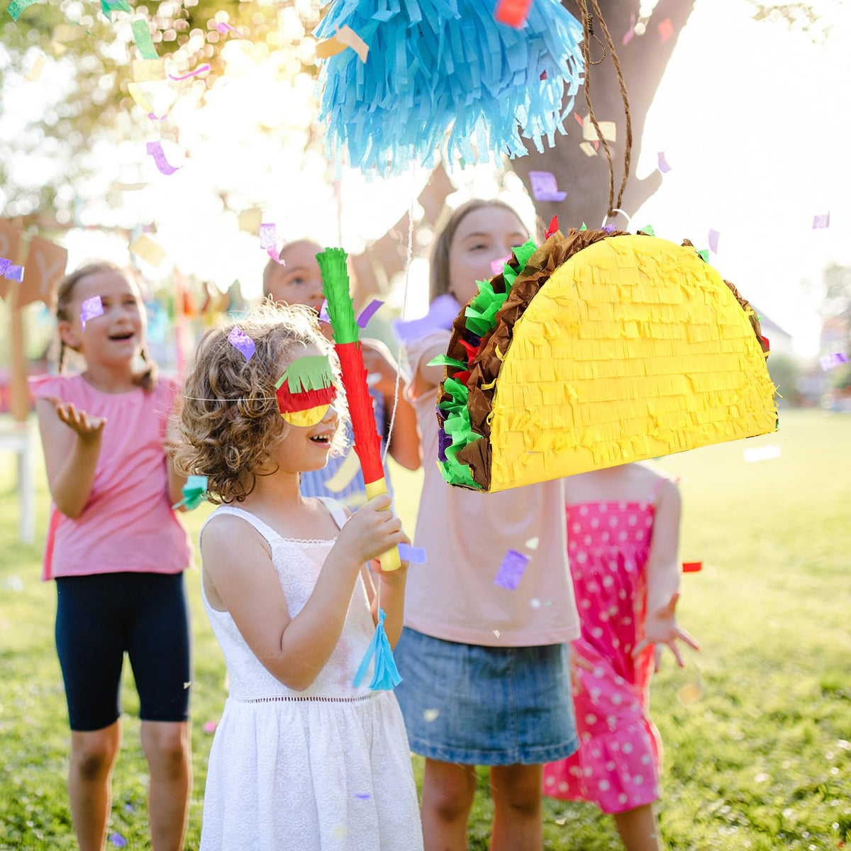 Hooqict Taco Pinata Set Mexican Birthday Party Pinata with Stick & Blindfold for Fiesta Kids Adults