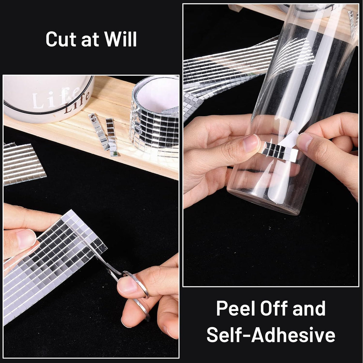 PP OPOUNT 2360 PCS Self Adhesive Mosaic Tiles, 5 x 5 mm Disco Tiles, Square Mirror Mosaic Tiles for