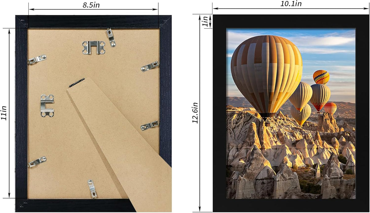 8.5x11 Picture Frame Set of 4, Wood Black Certificate Frame with Real Glass, Photo Frames 8.5 by 11