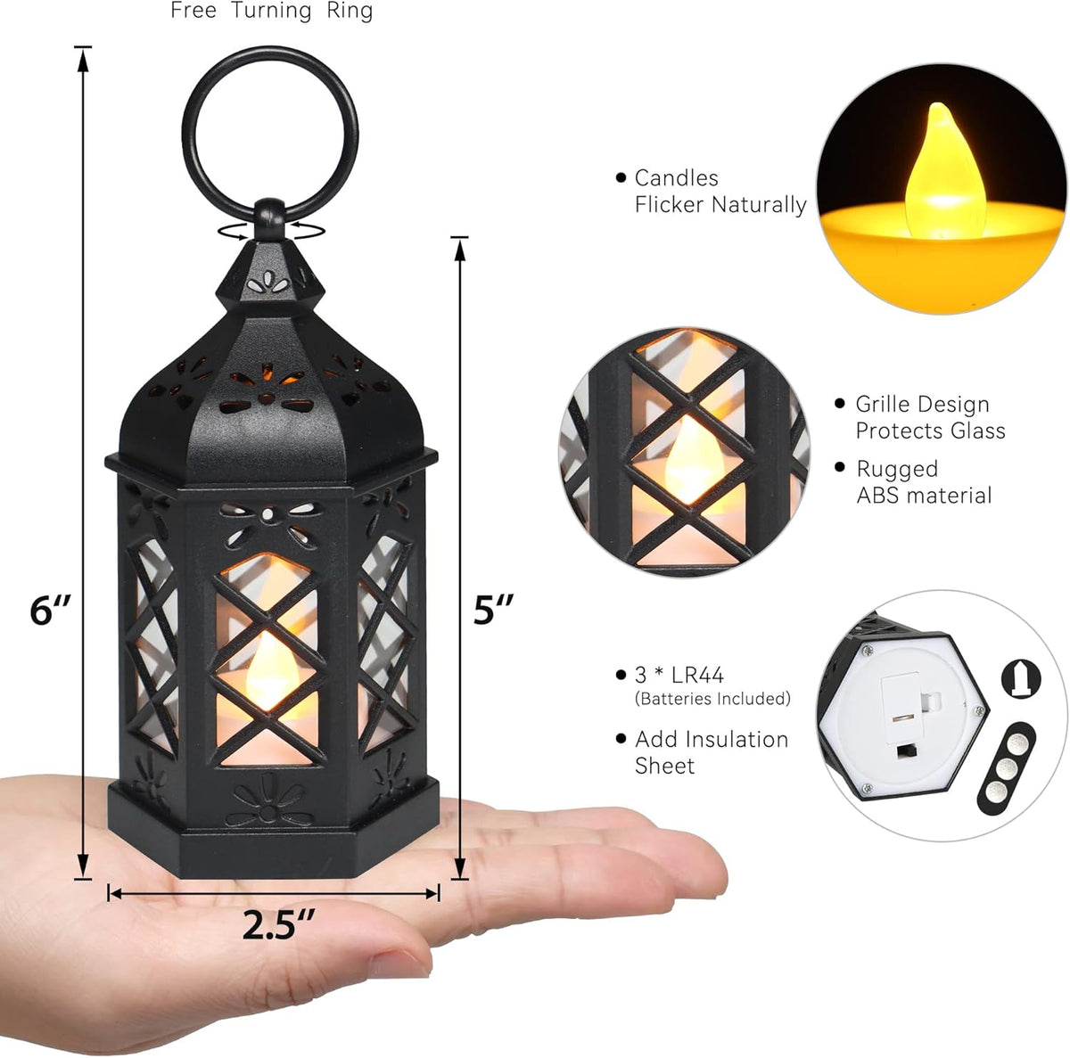 LLQ 12Pcs Mini Lantern with LED Candle, Small Black Lanterns Decorative for Halloween Decorations