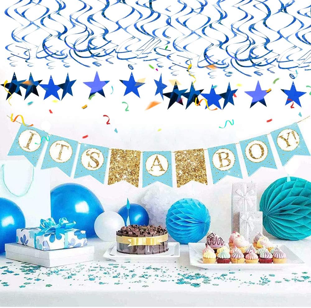BEISHIDA Blue Star Hanging Swirl Decorations,Hanging Gold Party Supplies for Graduation Wedding