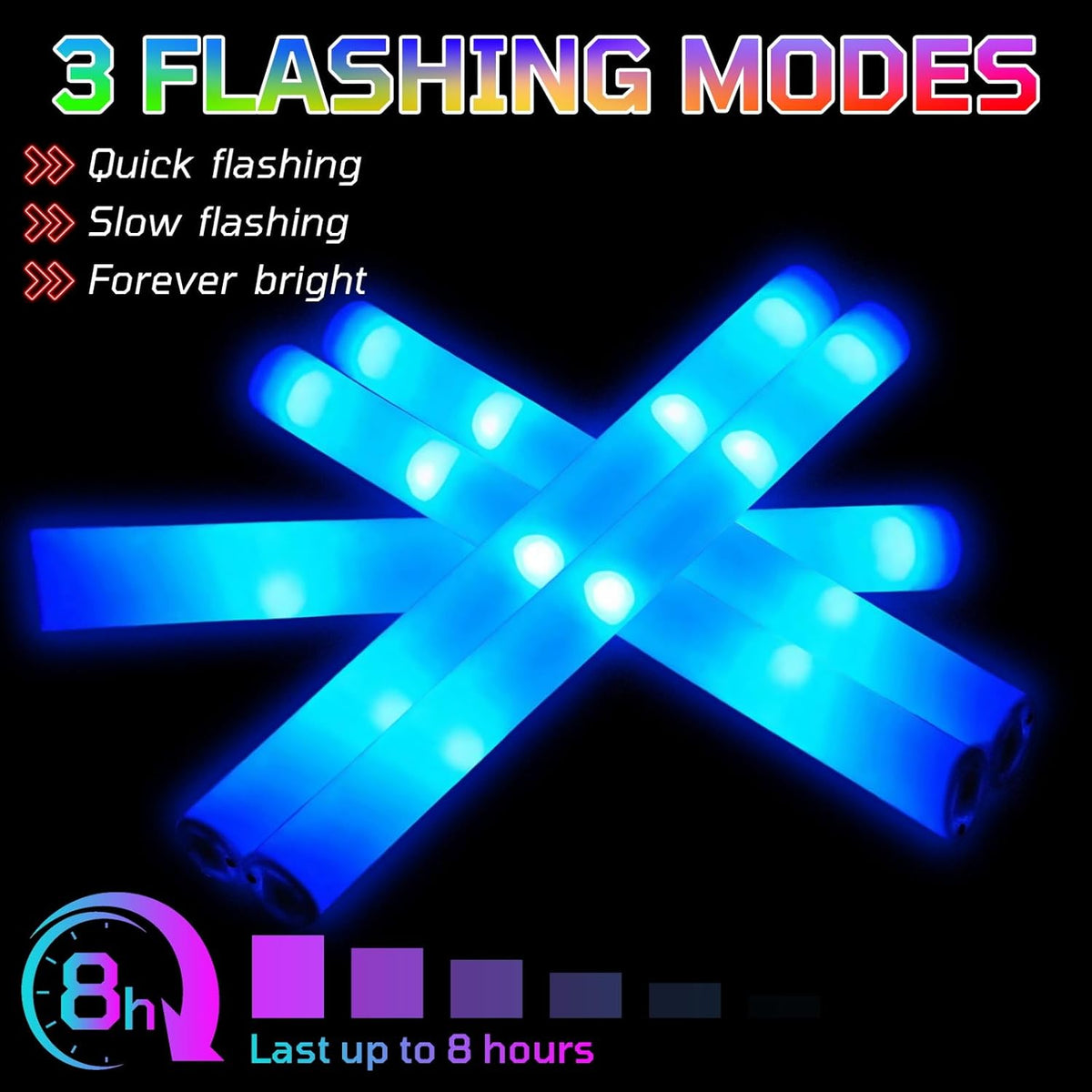 Foam Glow Sticks Bulk, 30 PCS Blue Light Up Foam Sticks 3 Modes, Glow Party Supplies for