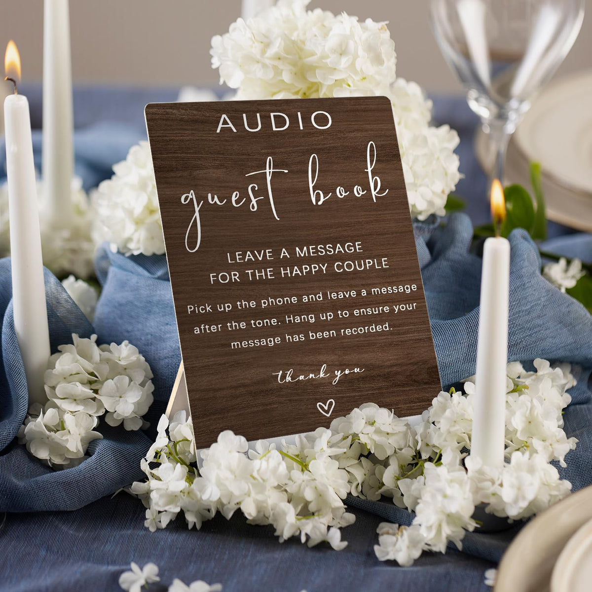 Audio Guestbook Sign, Audio Phone Guestbook Wooden Stand 5x7inch, Wedding Telephone Phone Audio