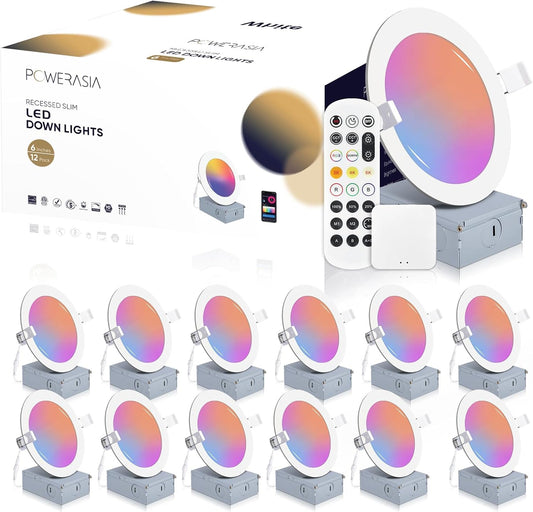 12 Pack Smart Recessed Lighting 6 Inch, Ultra-Thin LED Recessed Lighting 12W 1200LM Smart Downlight