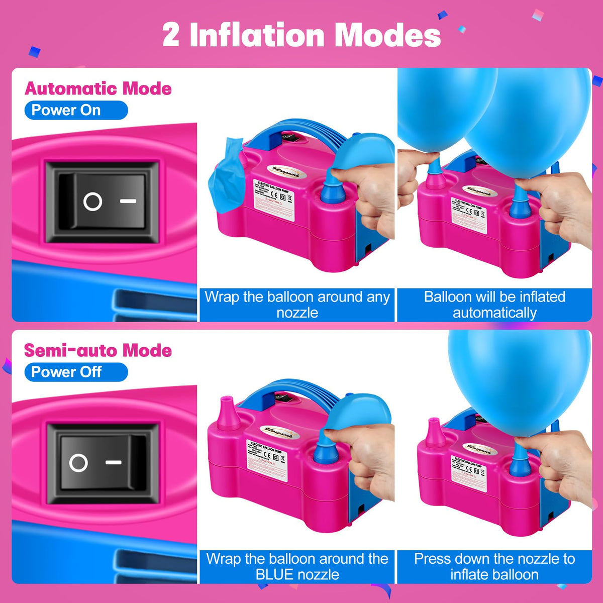 FLSEPAMB Balloon Pump, Electric Balloon Pump,Portable Dual Nozzles Electric Balloon Air Pump 110V