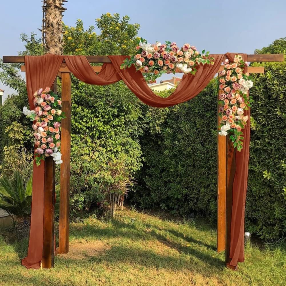 Socomi Wedding Arch Draping Fabric 2 Panels 29" x 19Ft Terracotta Sheer Chiffon Curtain Drapes 6