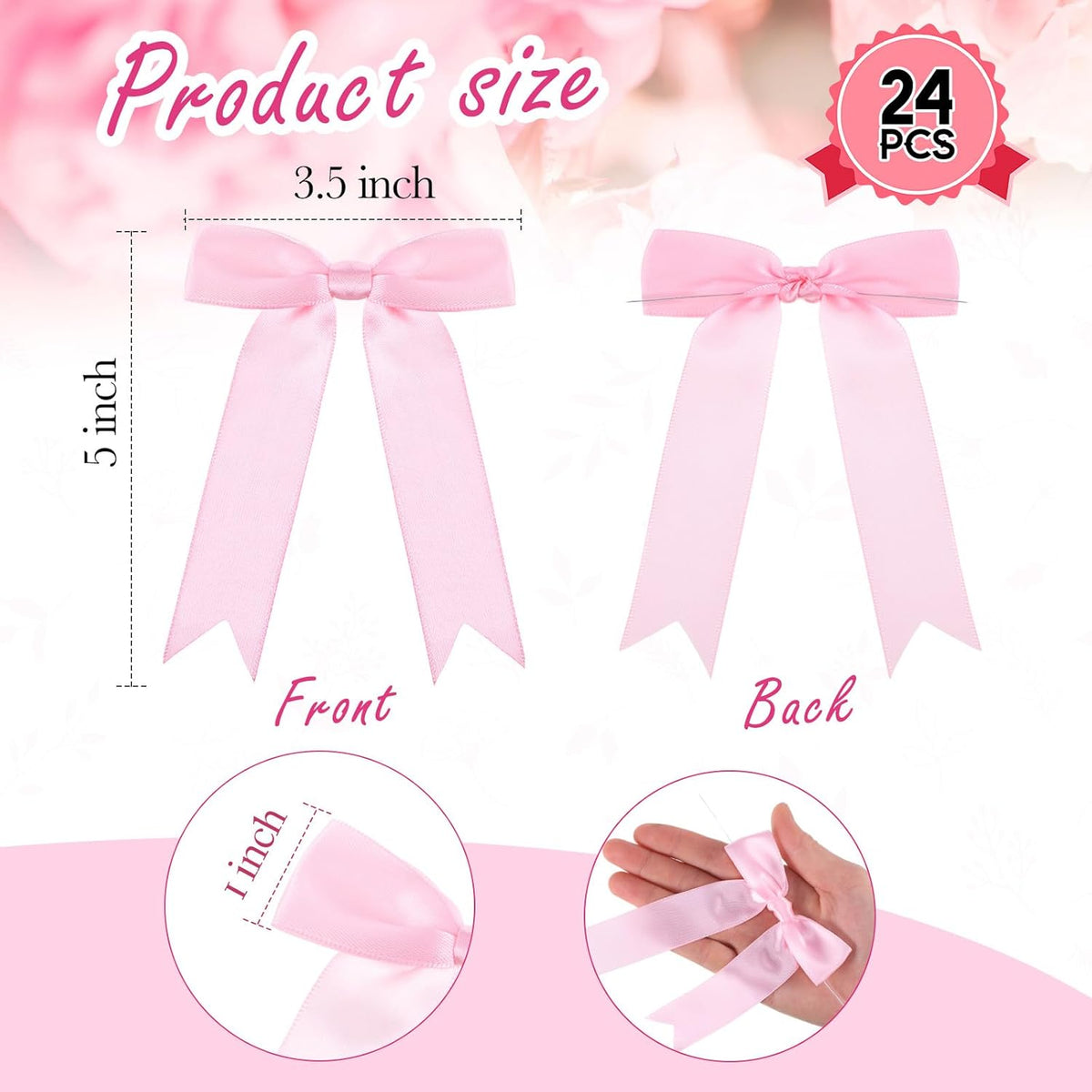 Riceshoot 24 Pcs Satin Ribbon Bow 3.5x5 Inch Twist Tie Bows for Gift Balloon Bag Cake Craft DIY