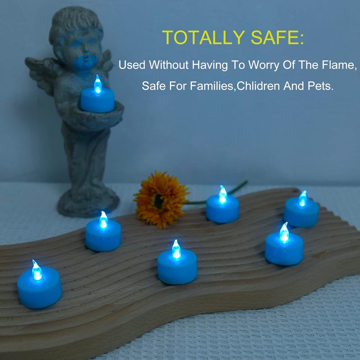 LED Tea Lights Candles- 50PACK Blue Flameless Candles Realistic and Bright Flickering Long Lasting