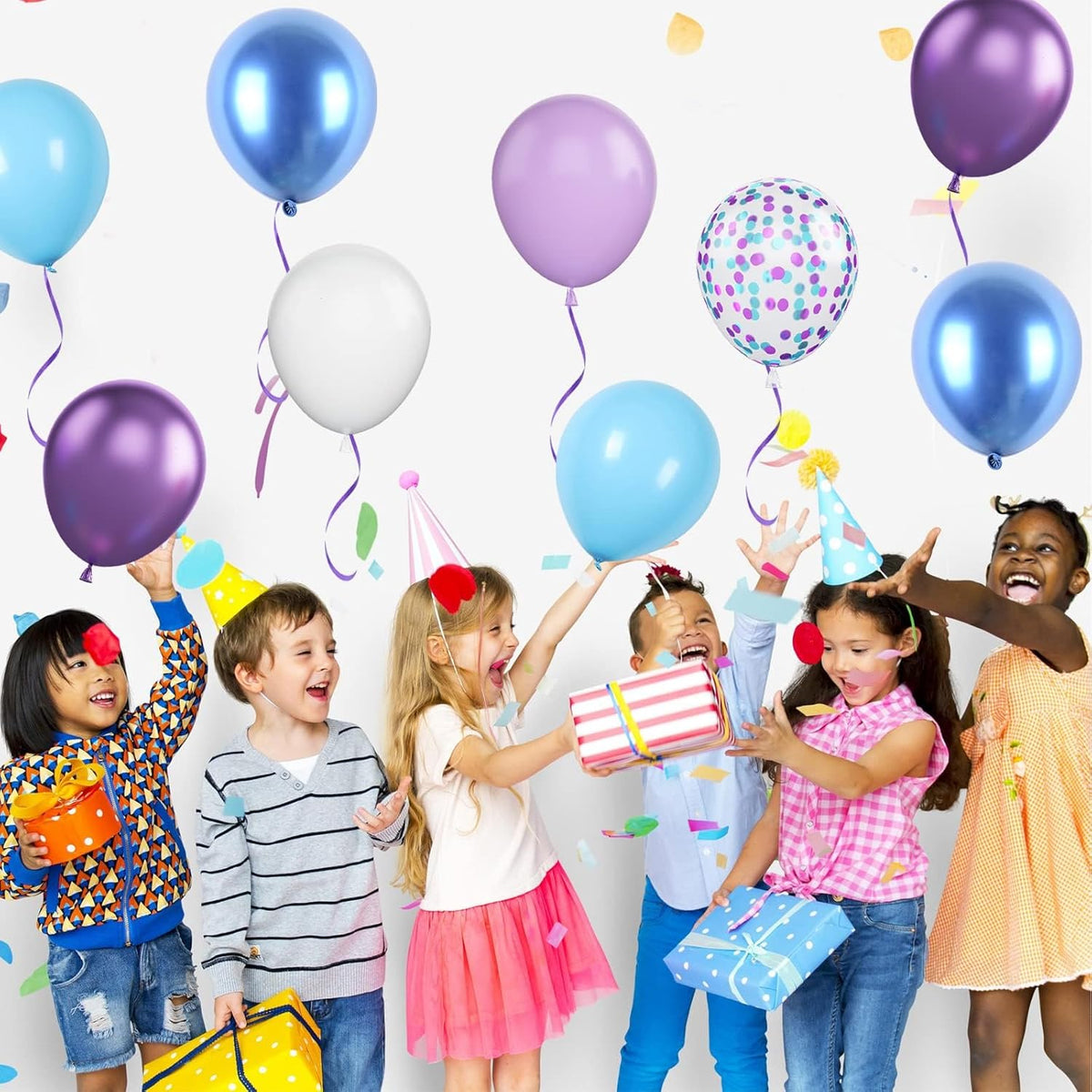 Blue and Purple Balloons Set, 50 PCS Blue 12 Inch Mermaid Balloon, Metallic Purple White Latex