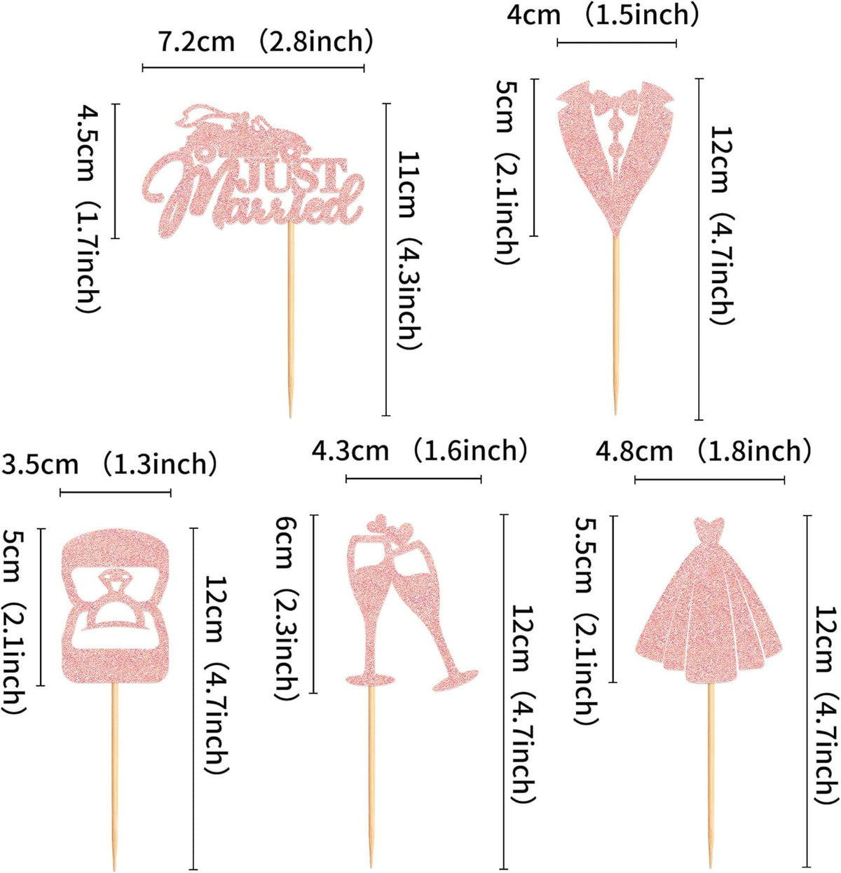 25 Pcs Bride and Groom Cupcake Toppers Wedding Dress Diamond Ring Cupcake Picks Bridal Shower