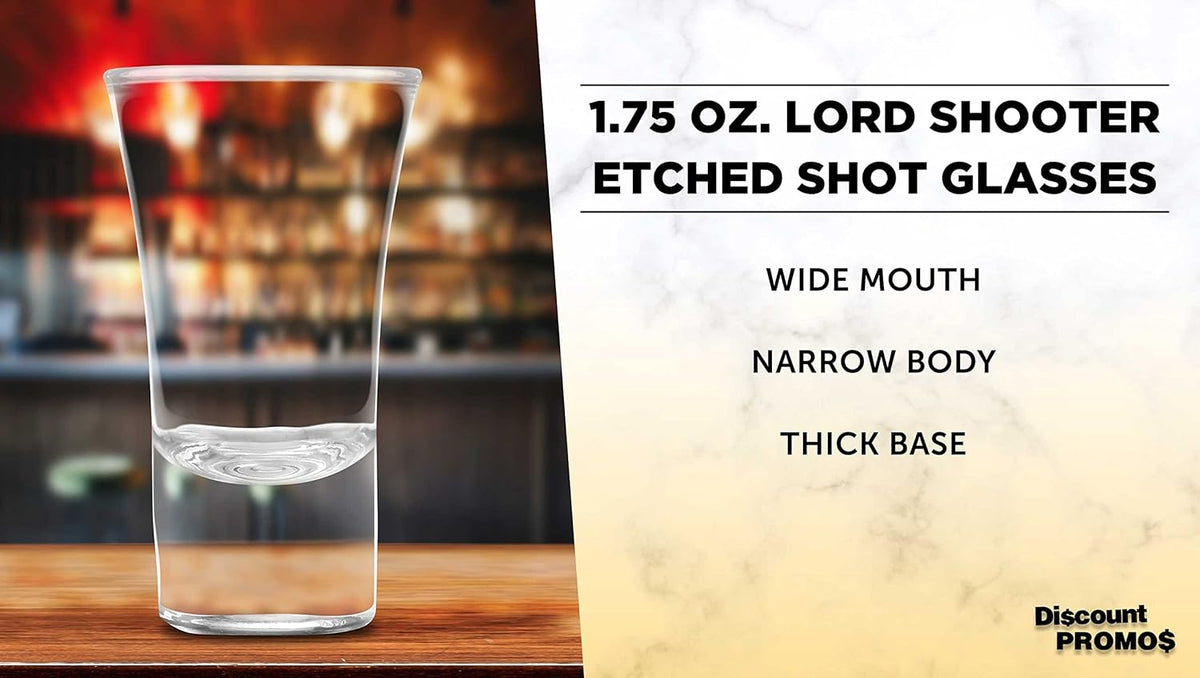 DISCOUNT PROMOS 2 oz. Lord Shooter Etched Shot Glasses, 10 pack, 21st Birthday Party, Lounge