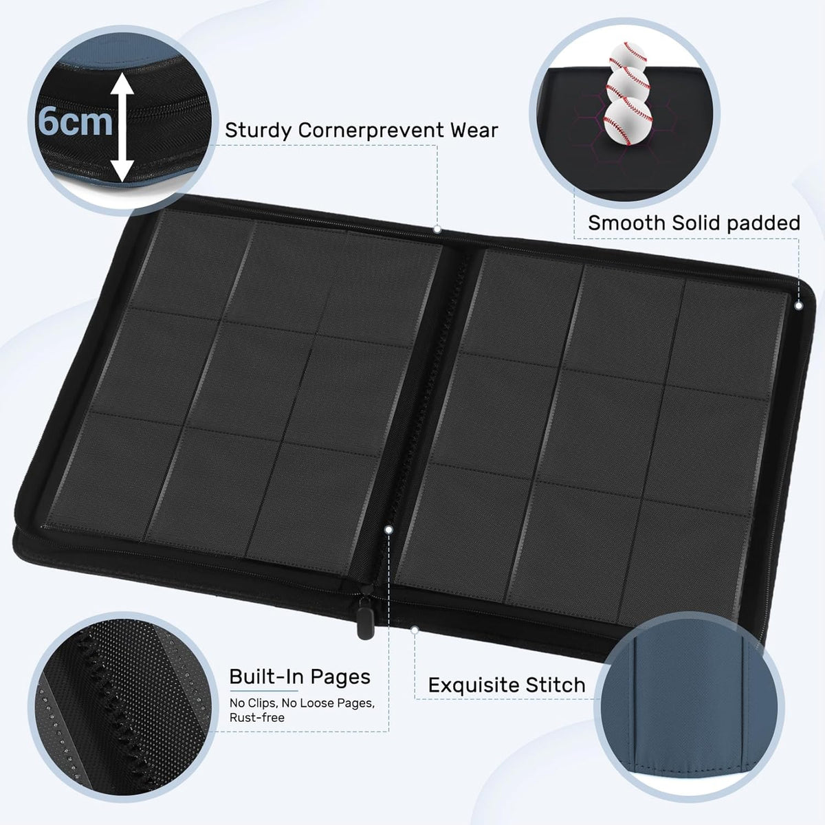 Card Binder 9 Pocket, Premium Zip Trading Card Binder, 540 Double Sided Pocket PU Collection