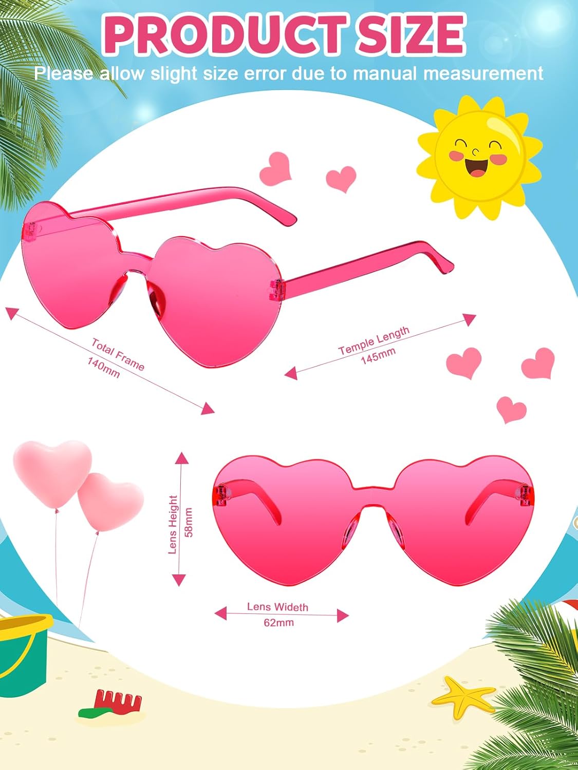 12 Pairs Heart Shaped Sunglasses for Women Colorful Glasses Fun Trendy Transparent Heart Sunglasses