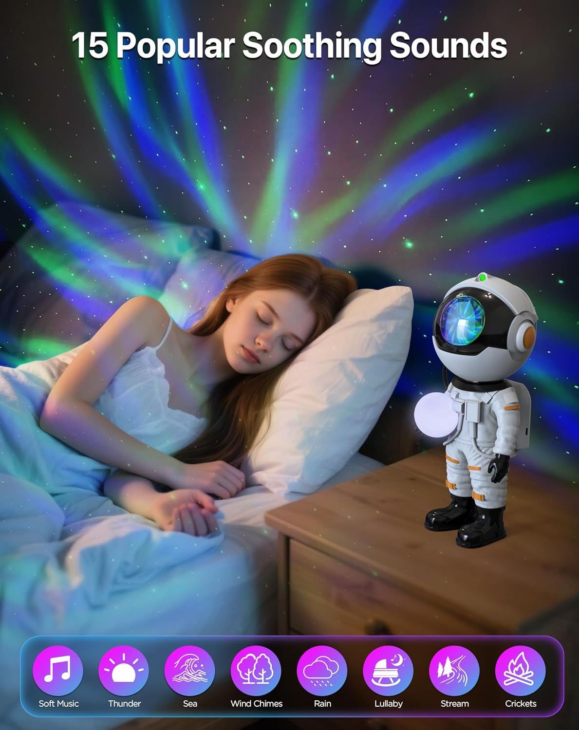 Rossetta Astronaut Galaxy Projector, Star Projector for Bedroom Bluetooth Speaker White Noise Night