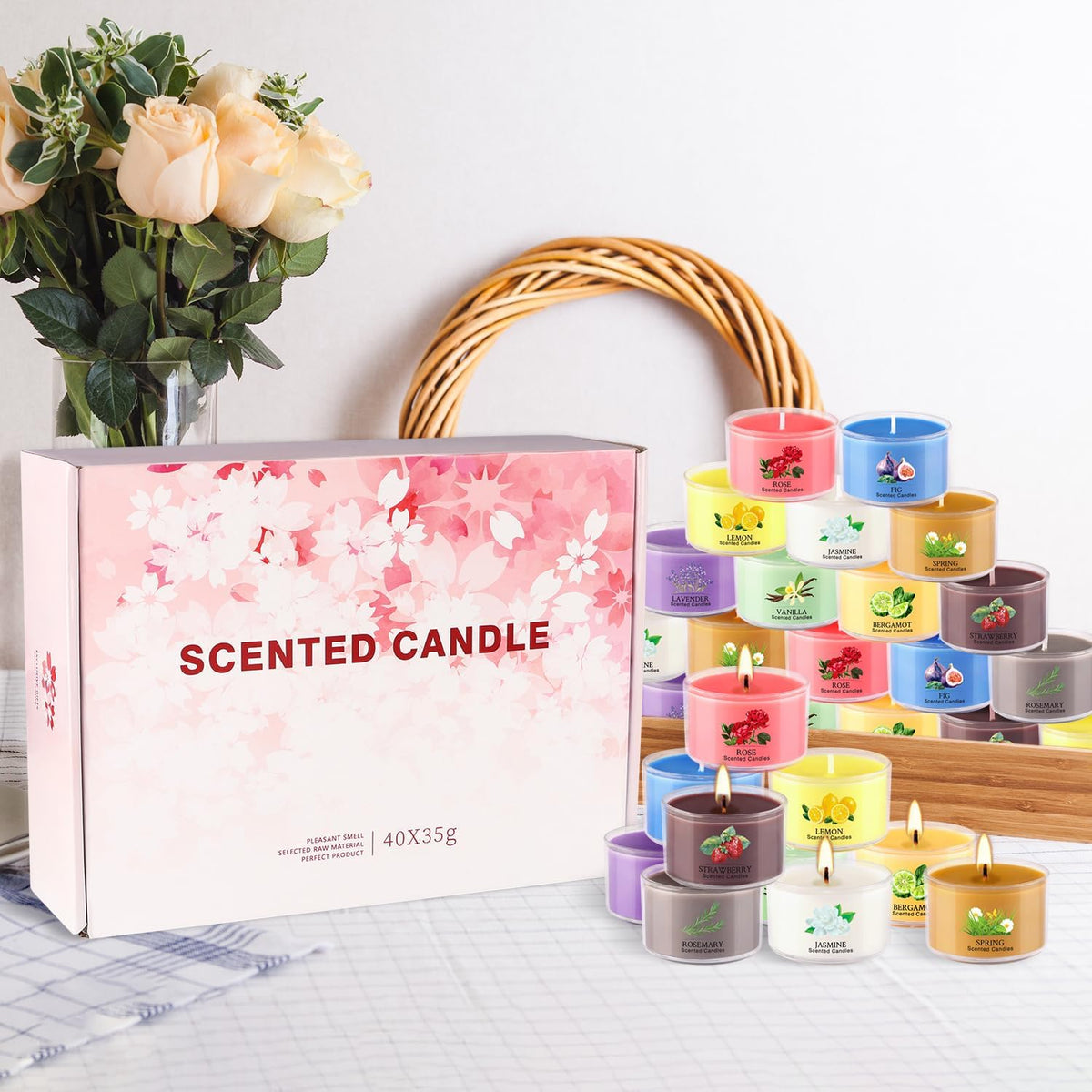 40 Scented Candle Set, 10 Fragrances, 35g Natural Soy Wax Candles with Smokeless Cotton Wicks