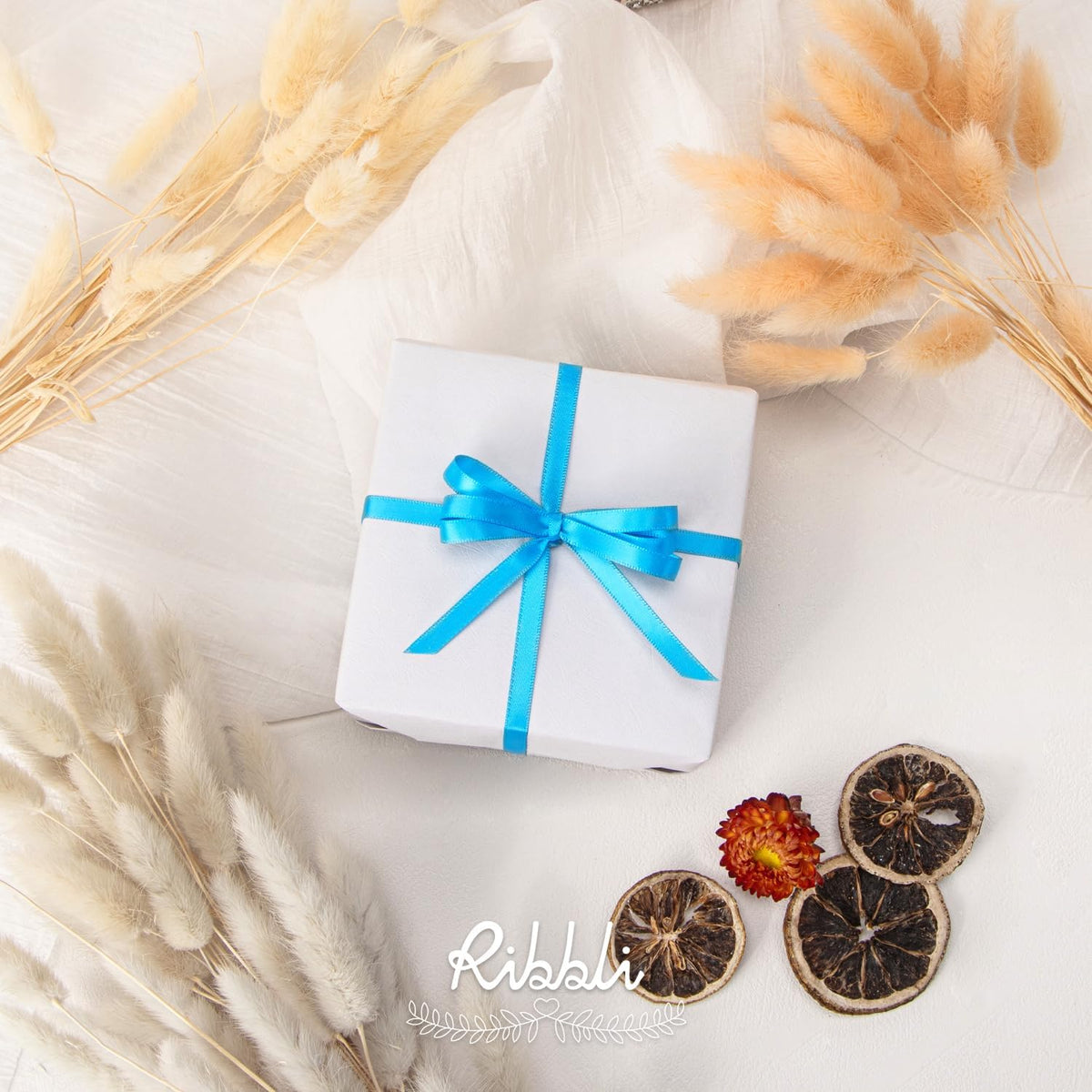 Ribbli Turquoise Blue Double Faced Satin Ribbon,1/4” x Continuous 25 Yards,Use for Bows