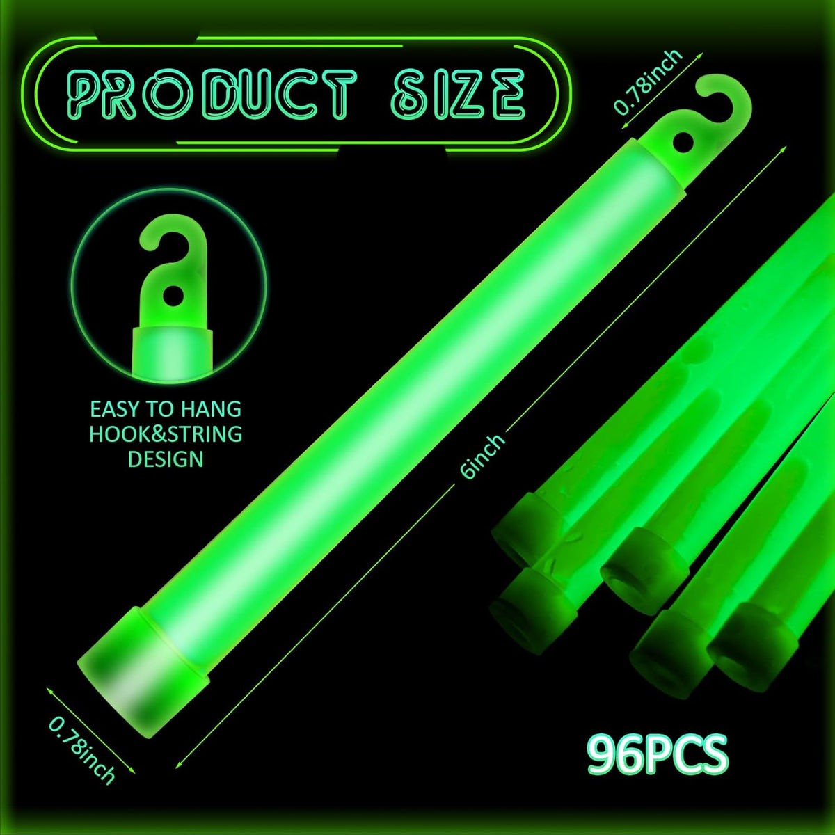 Sotiff 96 Pcs Bright 6 Inch Large Glow Sticks Bulk Emergency Glow in The Dark Sticks with 12 Hour