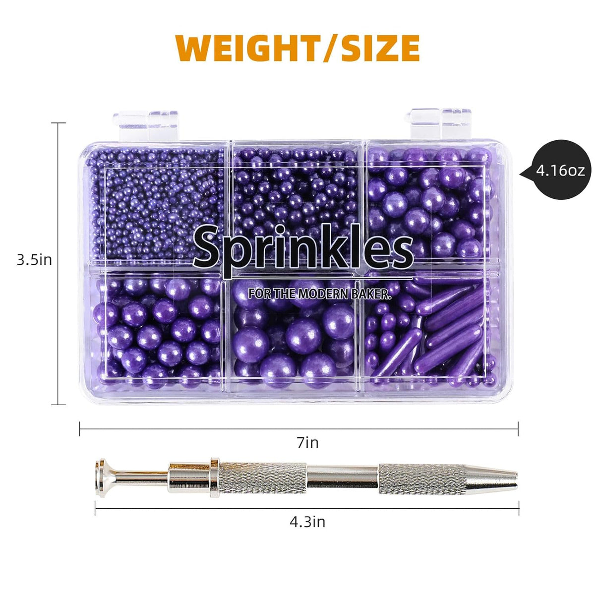 Kasvan Purple Mix Sugar Sprinkles - Edible Candy Pearls with 4-Claw Sprinkle Pen,118g/4.16 Oz, Gift