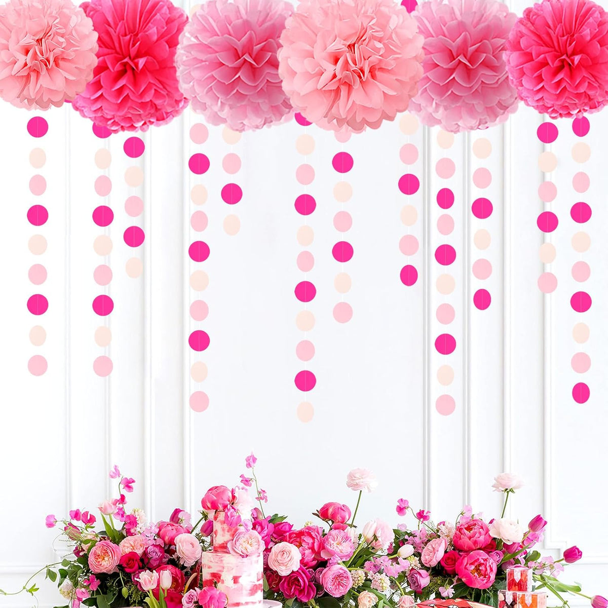 Hot-Pink Party-Decorations Paper-Garland Streamers Banner - 52Ft Girl Birthday Flamingo Baby Shower