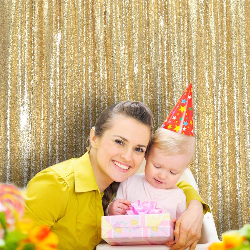 Eternal Beauty Gold Sequin Backdrop, 8x8 Ft Glitter Background Curtains for Shimmer Photography