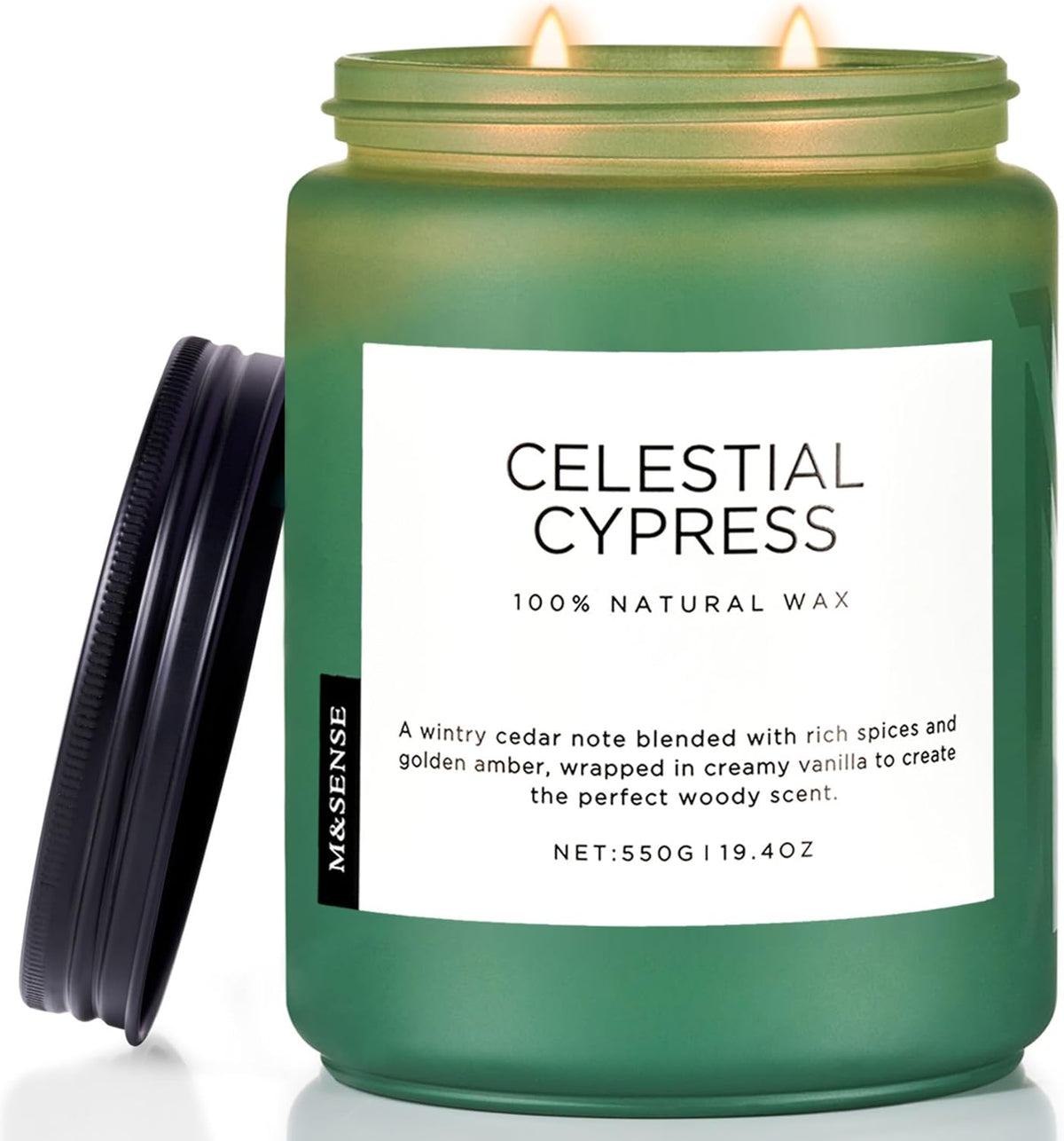 M&SENSE Celestial Cypress - Cedar & Spice Soy Jar Candles, Cedarwood Cardamom Large Winter Scented