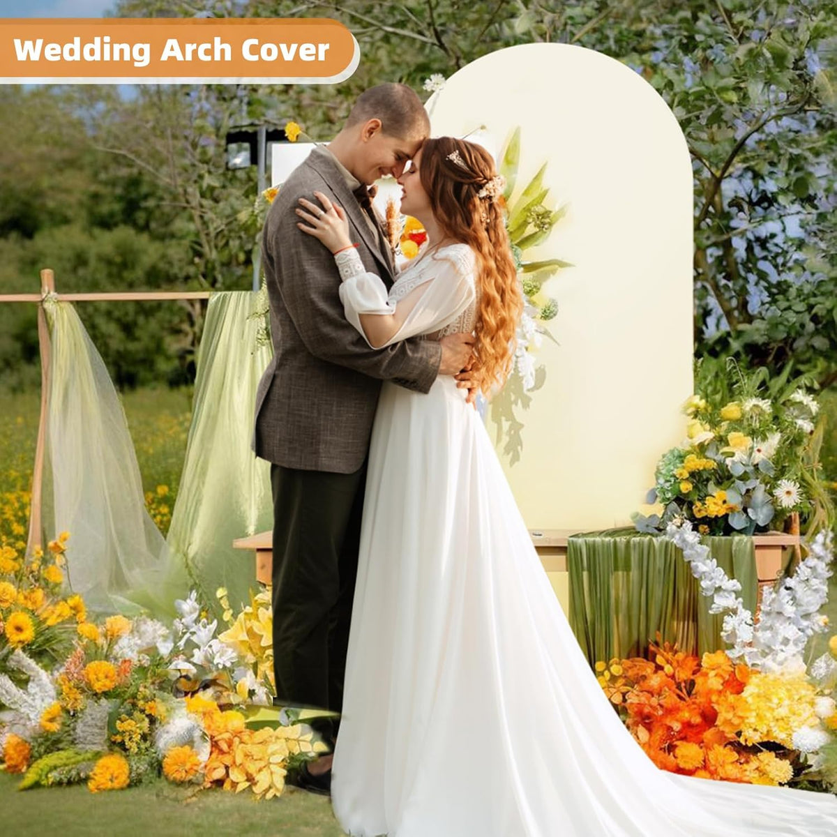 HEMMOTOP 6.6 ft Light Beige Arch Backdrop Cover (No Arch Stand), Spandex Arch Covers Stretchy