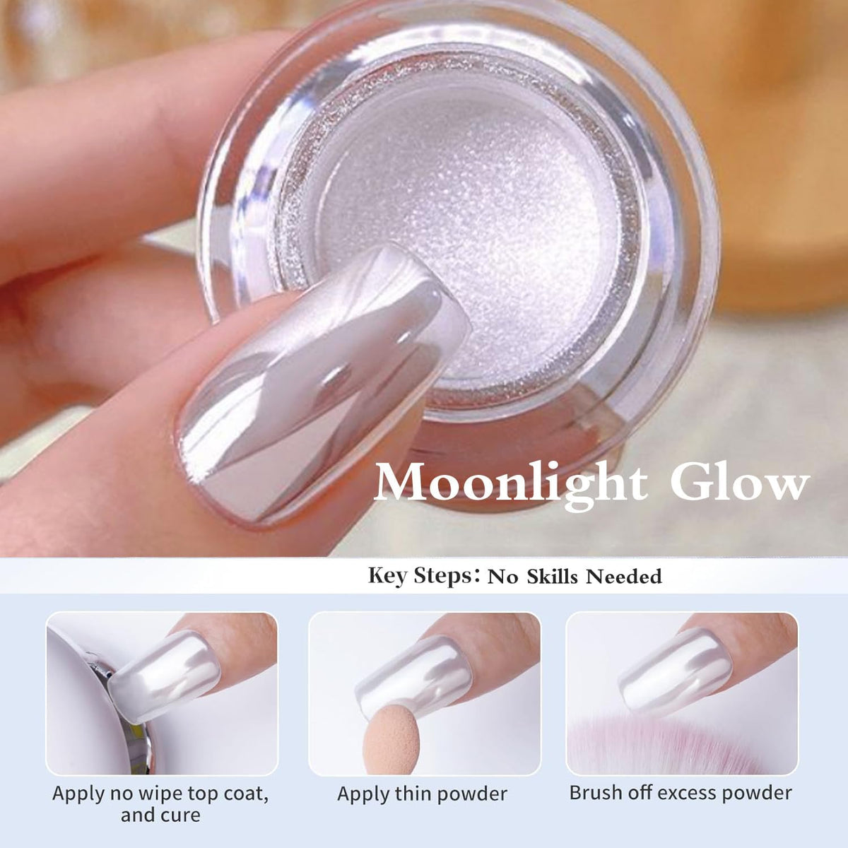 Pretty Diva White Chrome Nails Powder - 0.3g Super Glossy Mirror Effect White Moonlight Chrome