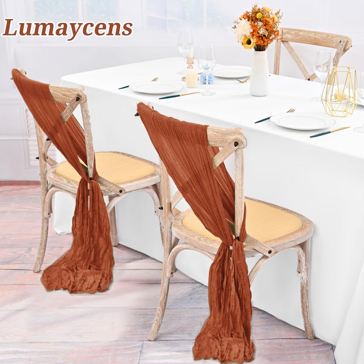 50 Pcs Cheesecloth Aisle Decorations Sashes - Universal Chair Covers for Wedding Reception Party