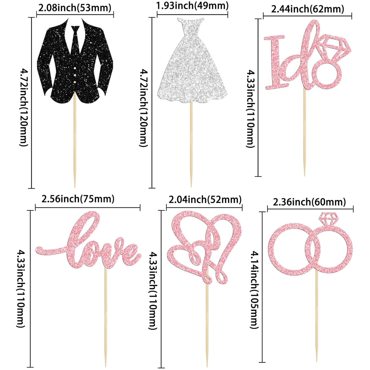 Gyufise 24Pcs Wedding Cupcake Toppers Glitter Groom and Bride Cupcake Picks Love I Do Ring Heart