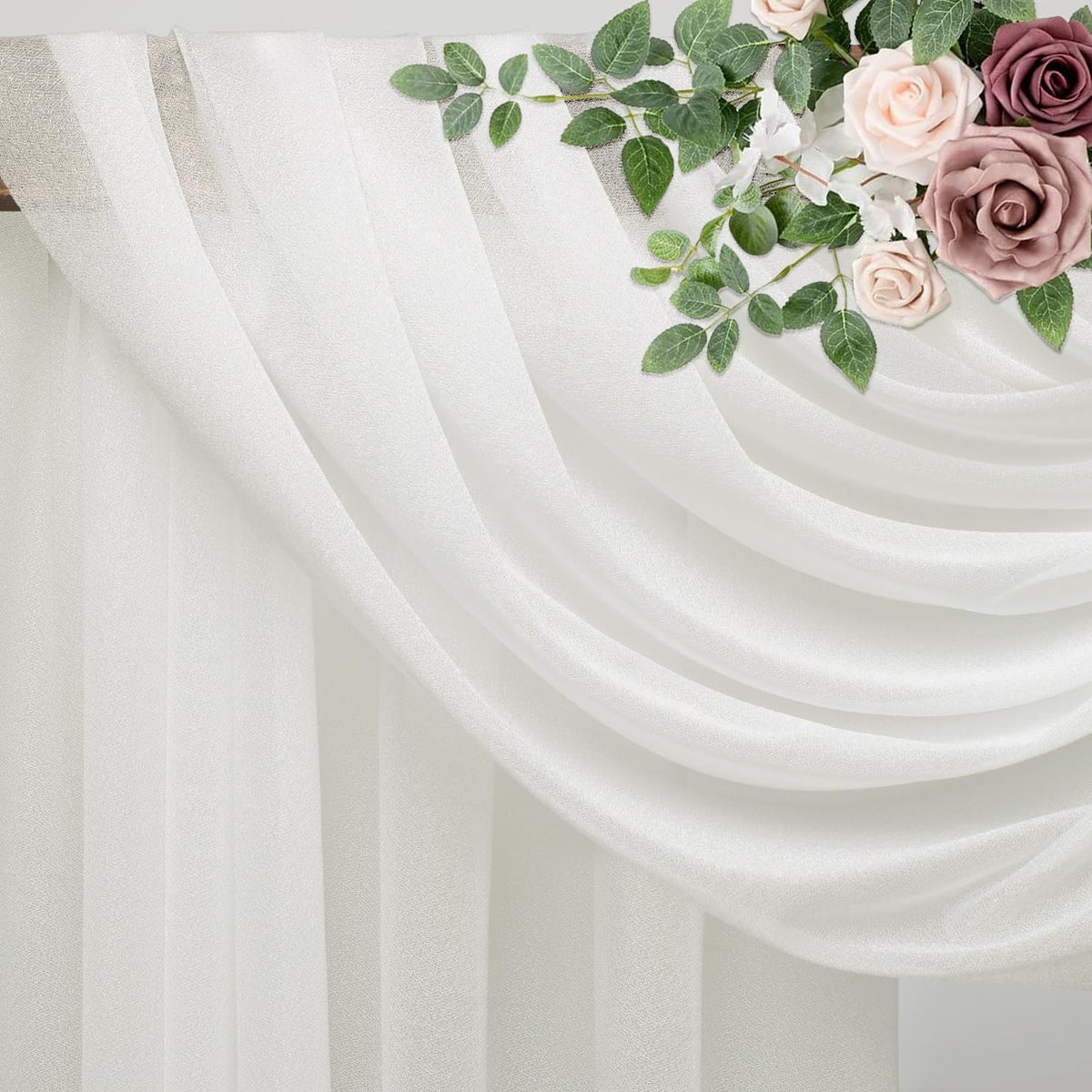 Wedding Arch Draping Fabric 4 Panels 28.7" x 20FT Ivory Sheer Chiffon Backdrop Drapes for Wedding