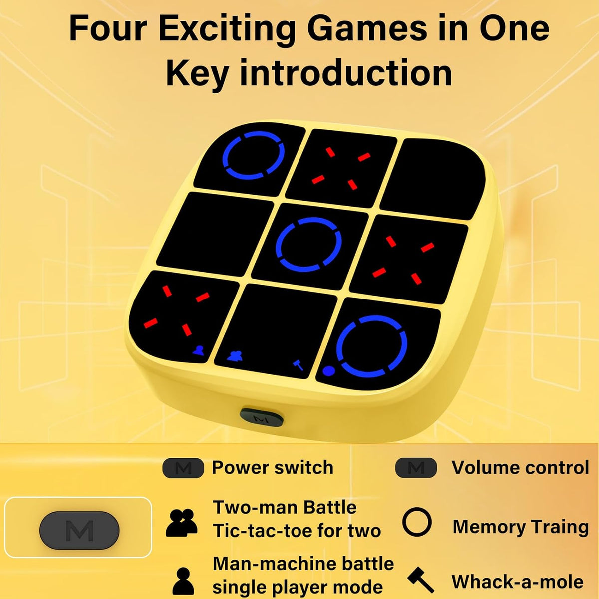 Tic-Tac-Toe Bolt Game, 4-in-1 Handheld Puzzle Games Console, Electronic Tic-Tac-Toe Game for