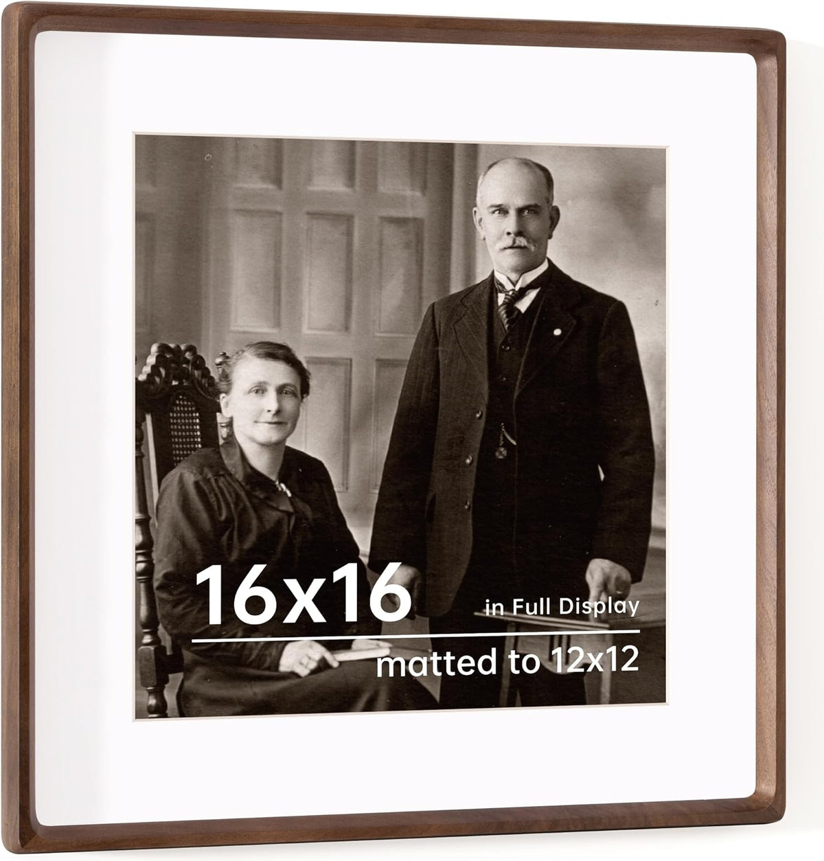 16x16 Picture Frame USA-Sourced Natural Walnut Wood Solid Original Wood Photo Frame Rounded Corner